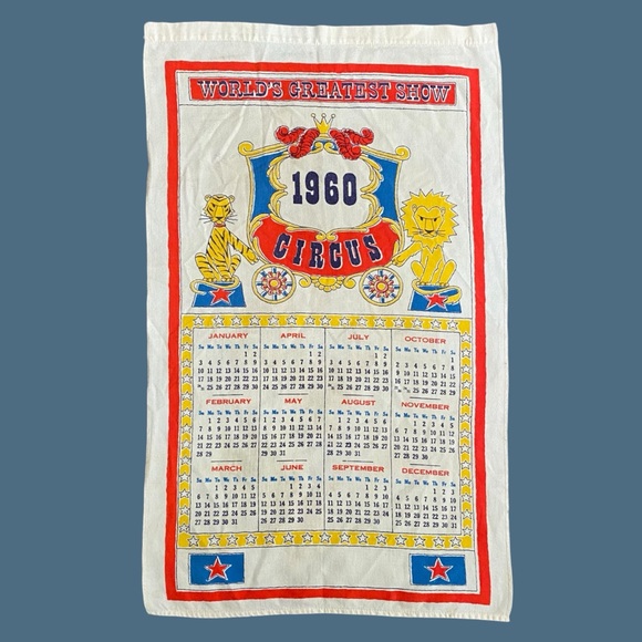 Vintage 1960 Ringling Bros and Barnum & Bailey Circus Calendar Kitchen Towel - Picture 1 of 12